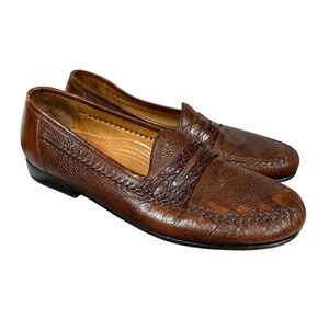 Alan Payne Genuine Crocodile & Pebbled Leather Loafers Mens 12 Made in Italy